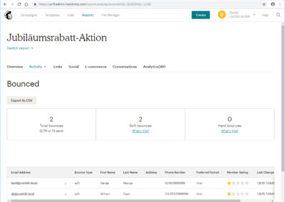 Auswertung Kampagne mit Mailchimp