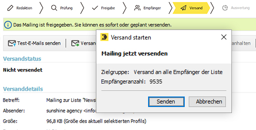 Inxmail Mailing versenden