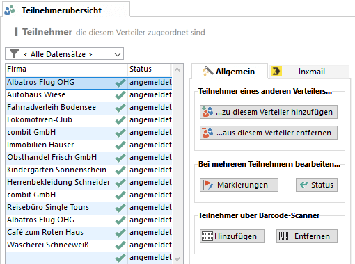 Inxmail eMail Tool Empfänger zusammenstellen