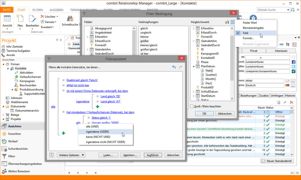 CRM Software Filterassistent