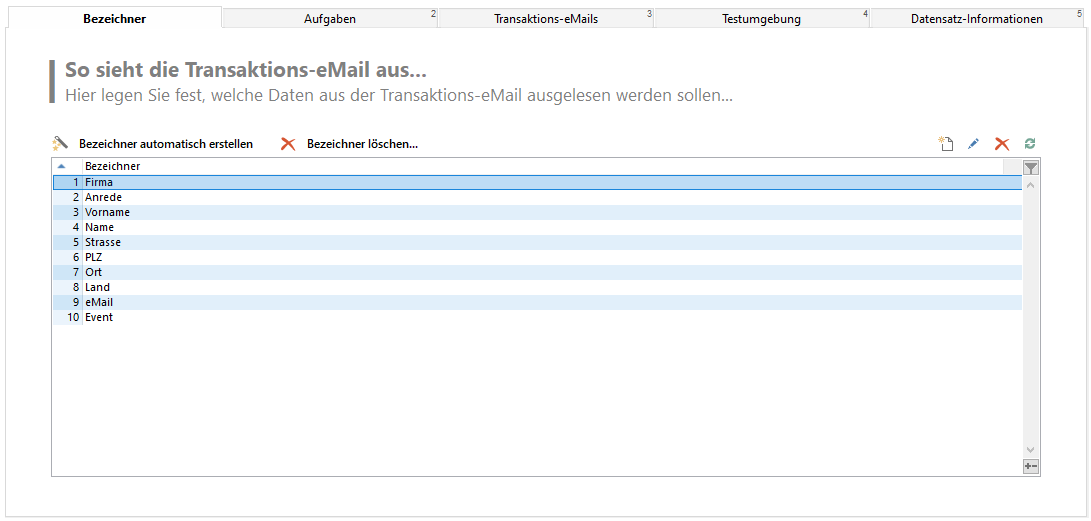 eMail Autopilot Bezeichner-Konfiguration