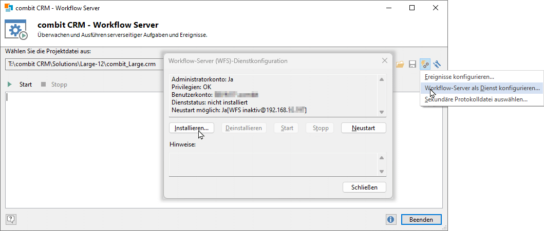 combit CRM Workflow-Server als Dienst